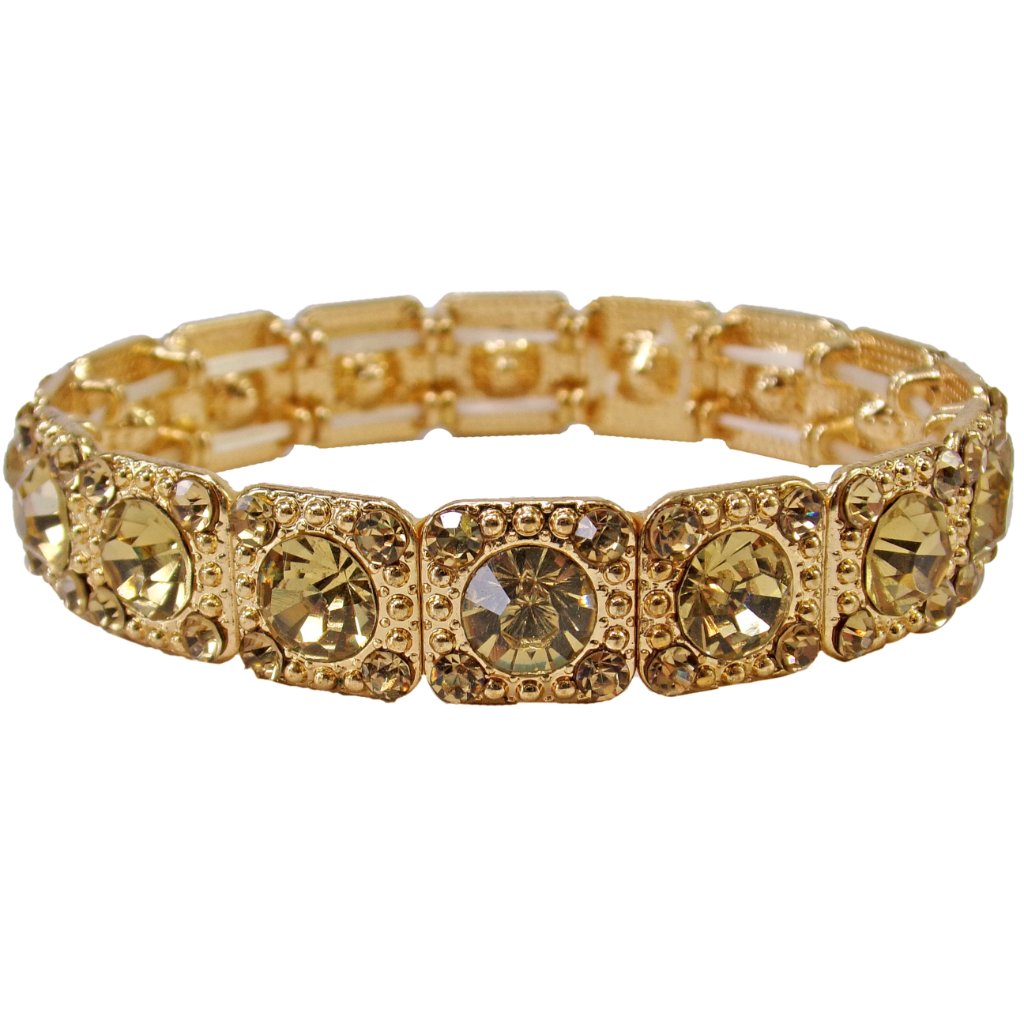 Crystal Stretch Bracelet With Golden Topaz Crystals And Textured Bead Trim 20$